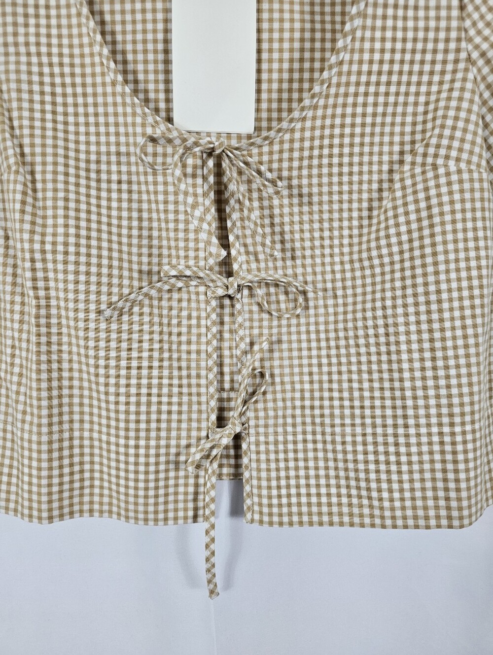 NWT Sezane Kairo Shirt in Dark Beige and Ecru Gingham - Size 8 - Picture 5 of 8